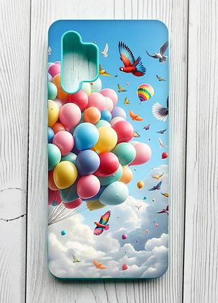 Матовый чехол с бирюзовыми боками на samsung galaxy a32 воздушные шарики (принт 365)
