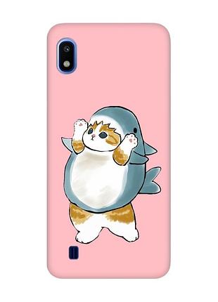 Матовый розовый чехол на samsung galaxy a10 (2019) a105 :: котенок акула (принт 379)