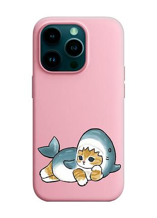 Матовий рожевий чохол на apple iphone 14 pro :: котик акула (принт 355)