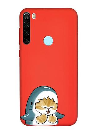 Матовий червоний чохол на xiaomi redmi note 8t :: котик акула (принт 376)