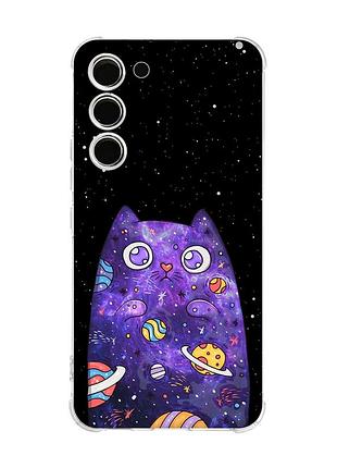 Чехол с утолщёнными углами на samsung galaxy s23 :: фиолетовая кошка (принт 361)