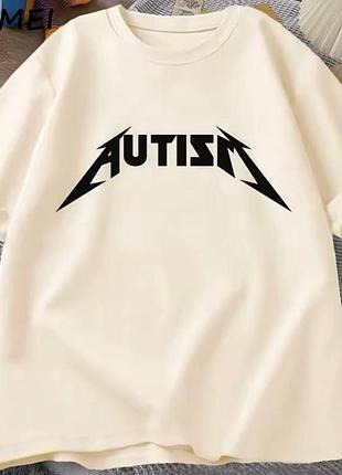 Женский оверсайз футболка loys с принтом autism бежевой xl