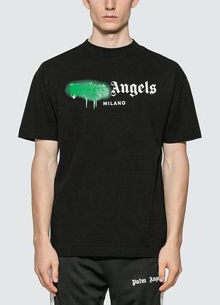 Футболка чёрная palm angels green spray • палм анджелс футболка l