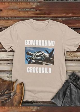Чоловіча оверсайз футболка loys з принтом bombardino crocodilo бежевій xs