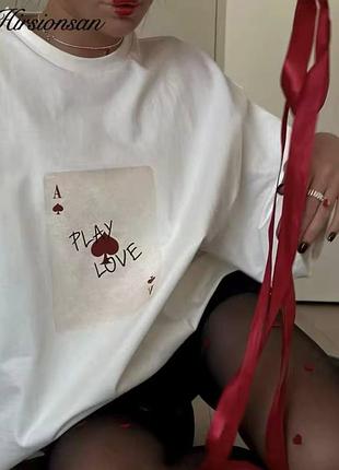 Жіночий оверсайз футболка loys з принтом play love білий xs