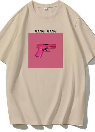 Жіночий оверсайз футболка loys з принтом gang gang бежевій xs
