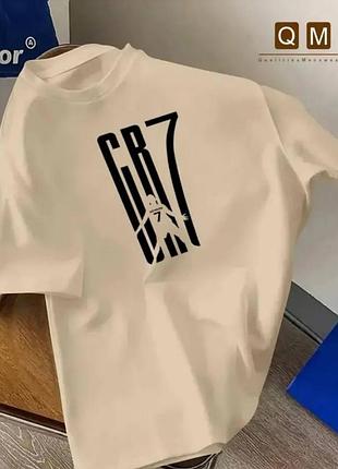 Чоловіча оверсайз футболка loys з принтом cr7 бежевій xs