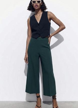 Нові жіночі штани-кюлоти темно-зеленого кольору zara