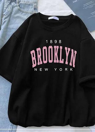 Женская стильная оверсайз футболка loys с принтом new york brooklyn черный l