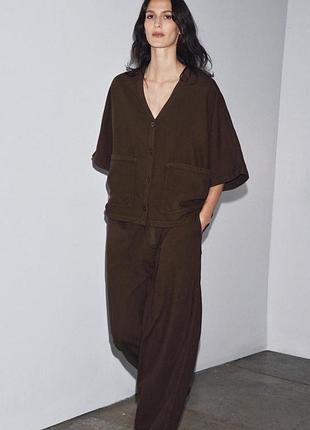 Літній костюм zara коричневий брюки сорочка