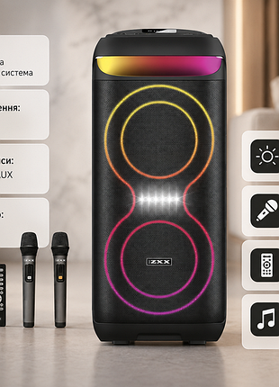 Акустична портативна колонка zxx-5505 з bluetooth, tws, fm, usb, tf, led-підсвічуванням, 2 мікрофонами та пультом ду