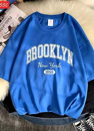 Жіноча стильна футболка loys оверсайз brooklyn new york синій s