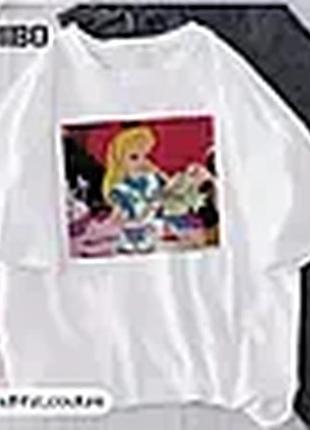 Жіноча стильна оверсайз футболка loys з принтом принцеса діснея попелюшка біла білий 1 m