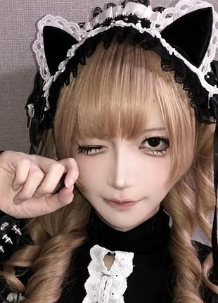 Повязка з котячими вушками та мереживом "neko maid" лолита косплей