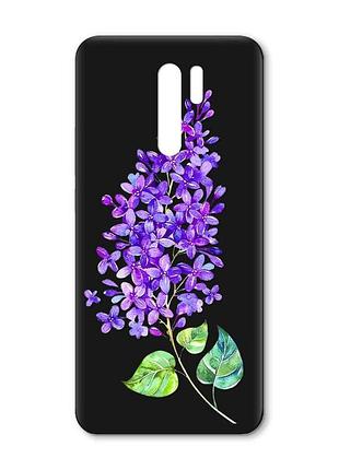Матовый черный чехол на xiaomi redmi 9 :: веточка сирени (принт 280)