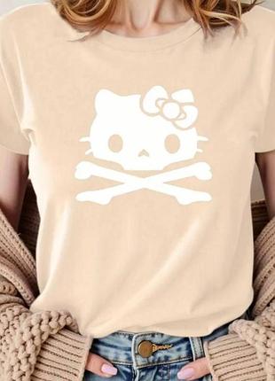 Женская футболка loys с принтом hello kitty (футболка loys женская хеллоу котти ) светло-бежевый xl