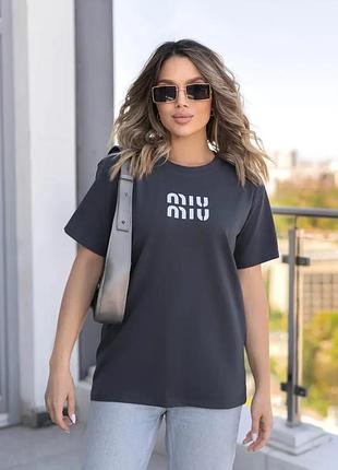 Женская футболка с принтом "miu" 50-52. графит