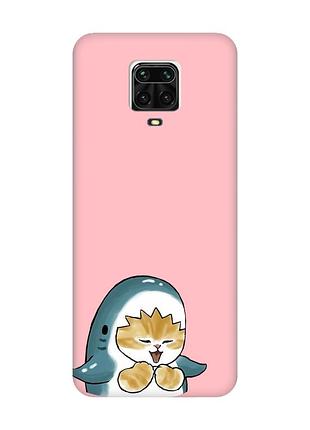 Матовый розовый чехол на xiaomi redmi note 9 pro / 9s / 9 pro max :: котёнок акула (принт 376)