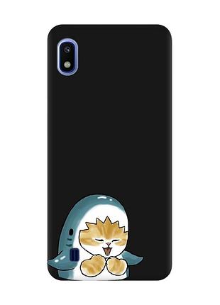 Матовый черный чехол на samsung galaxy a10 (2019) a105 :: котёнок акула (принт 376)