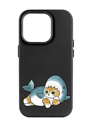 Матовый черный чехол на apple iphone 14 pro max :: котенок акула (принт 355)