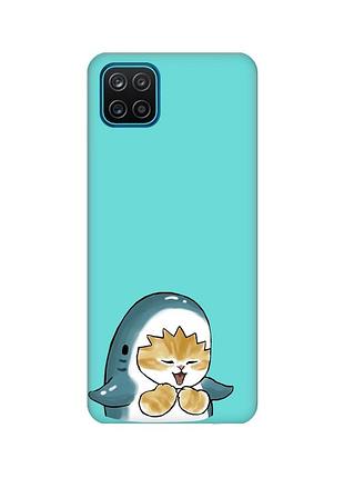 Матовый бирюзовый чехол для samsung galaxy a12 :: котёнок акула (принт 376)