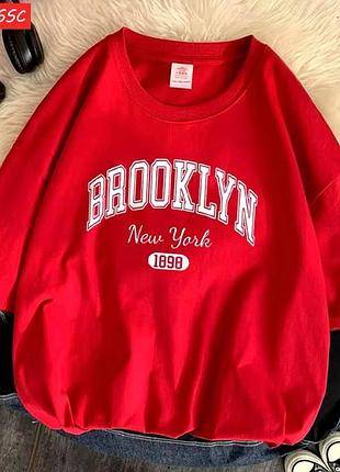 Стильна жіноча оверсайз футболка loys brooklyn new york червоний xs