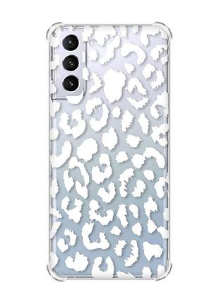 Чехол с утолщёнными углами для samsung galaxy s21 (g991) :: леопардовый принт белый (принт 375)