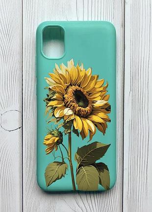 Матовий бірюзовий чохол на samsung galaxy a04e / a042 :: соняшник (принт 274)