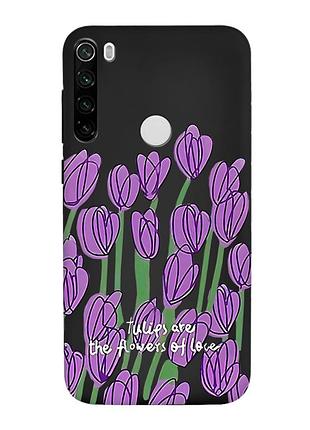Матовый черный чехол на xiaomi redmi note 8t :: тюльпаны (принт 265)