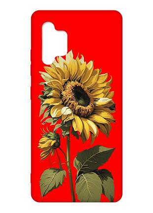 Матовый красный чехол на samsung galaxy a32 :: подсолнечник (принт 274)