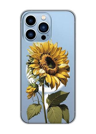 Магнитный чехол на iphone 13 pro max с поддержкой magsafe :: подсолнечник (принт 274)