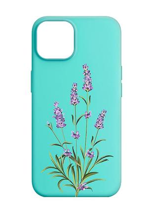Матовый бирюзовый чехол на apple iphone 14 :: веточки лаванды (принт 266)