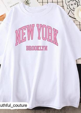 Жіноча стильна футболка loys оверсайз new york brooklyn білий l