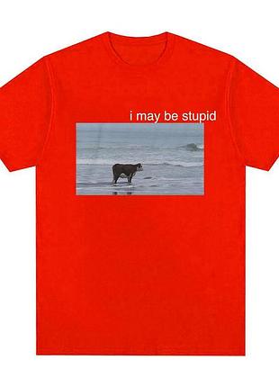 Жіноча футболка loys з принтом i may be stupid cow on beach червоний xs