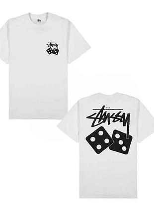Белая футболка loys stussy pair of dice logo унисекс футболки стаси стусси кубики l