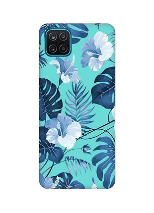Матовый бирюзовый чехол для samsung galaxy a12 :: тропики (принт 373)
