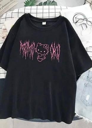 Женская футболка loys с принтом hello kitty (футболка loys женская хеллоу котти ) черный xxl