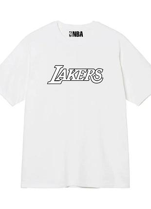 Біла футболка loys lakers logo чорні футболки баскетбол nba лейкерс унісекс xl