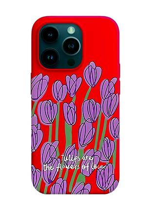 Матовий червоний чохол на apple iphone 14 pro :: тюльпани (принт 265)