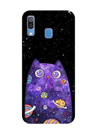 Матовый чехол с красными боками на samsung galaxy a30 (2019) / a20 (2019) :: фиолетовая кошка (принт 361)