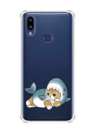 Чехол с утолщенными углами на samsung galaxy a10s (a107) :: котенок акула (принт 355)