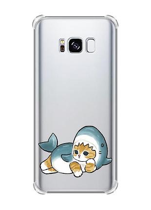 Чехол с утолщёнными углами на samsung galaxy s8 :: котенок акула (принт 355)