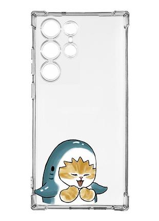 Чехол с утолщёнными углами на samsung galaxy s23 ultra :: котёнок акула (принт 376)