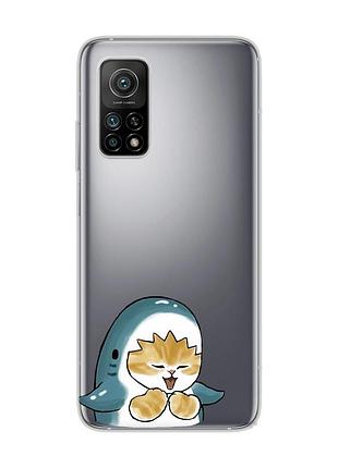 Прозорий чохол на xiaomi mi 10t/mi 10t pro :: котик акула (принт 376)