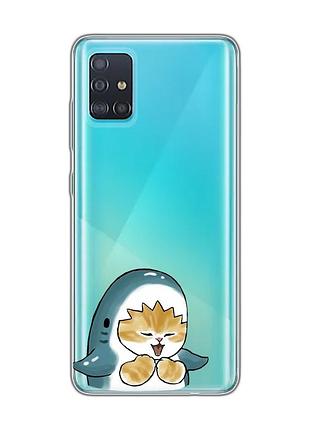 Прозрачный чехол на samsung galaxy a51 :: котёнок акула (принт 376)