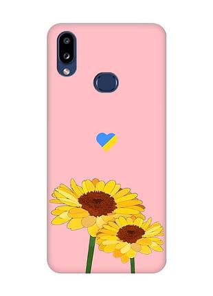 Матовый розовый чехол на samsung galaxy a10s (a107) :: желтые цветы (принт 364)