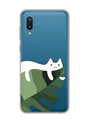 Прозрачный чехол на samsung galaxy a02/a022 (2021) :: кот на листе (принт 367)