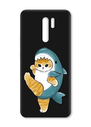 Матовий чорний чохол на xiaomi redmi 9 :: котик акула (принт 380)