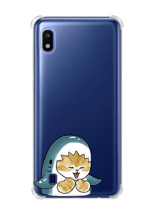 Чехол с утолщёнными углами для samsung galaxy a10 (2019)/a105 :: котёнок акула (принт 376)
