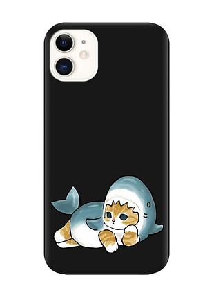 Матовий чорний чохол на apple iphone 11 (6.1) :: котик акула (принт 355)